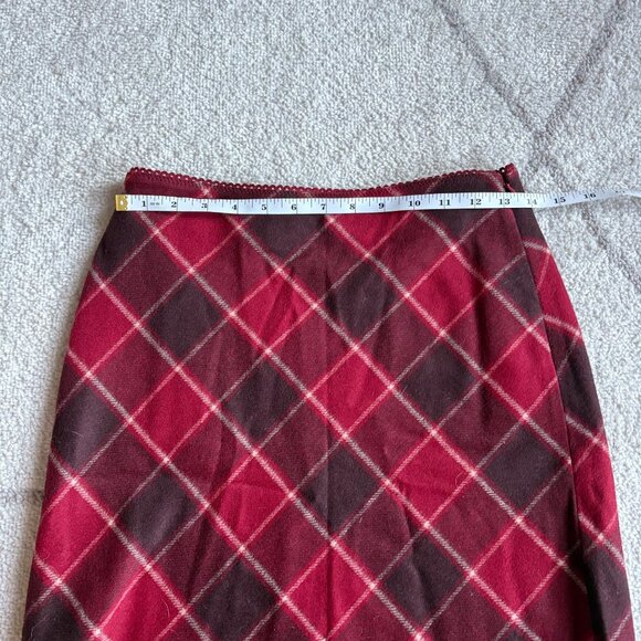 Ann Taylor Loft Wool Blend Plaid Skirt Red Tartan Academia Aesthetic Mini 2P - Picture 4 of 4